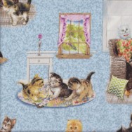 Playful Kittens Cats Pets Animal on Blue Quilting Fabric 