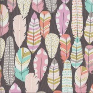 Plucked Feathers with Metallic on Charcoal Grey Quilting Fabric