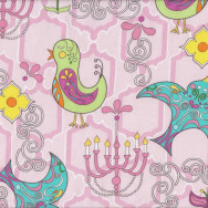 Retro Birds Funky Flowers Chandeliers on Pink Birdy Quilt Fabric