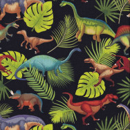 Dinosaurs and Leaves on Black Boys Prehistoric Pets Quilting Fabric