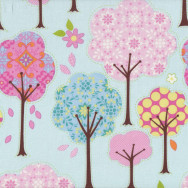 Pretty Little Things Trees Flowers on Blue Quilt Fabric