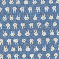 Cute Bunny Rabbit Faces on Blue Double Gauze Fabric