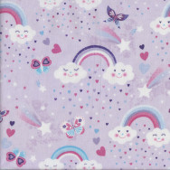 Rainbows and Happy Clouds on Mauve Butterflies Stars Girls Quilting Fabric
