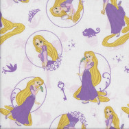 Rapunzel on White Fairy Tale Girls Licensed Quilting Fabric