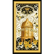 Save The Bees Beehive with Metallic Gold Buzzworthy Fabric Quilting Panel