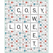 Scrabble Letters Cosy Love Sweet Board Game Licensed Quilt Fabric Panel