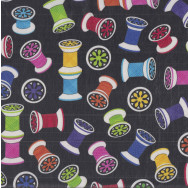 Colourful Sewing Reels of Thread Design LAMINATED Water Resistant Slicker Fabric 