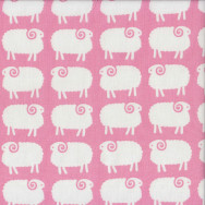 Cute White Sheep on Pink Girls Kids Quilting Fabric