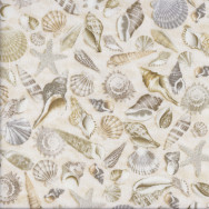 Sea Shells on Cream Beach Sand Landscape Quilting Fabric
