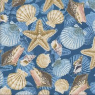 Starfish and Sea Shells on Blue Nature Landscape Quilting Fabric