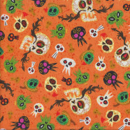 Skulls on Orange Ghosts Mexican Hot Tamale Quilting Fabric