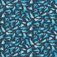Small Sharks on Black Fish Ocean Water Quilting Fabric