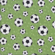 Soccer Balls on Green Quilting Fabric Remnant 33cm x 112cm