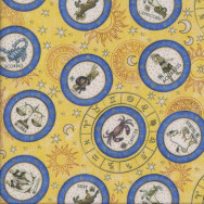 Zodiac Star Signs on Yellow Stars Quilting Fabric