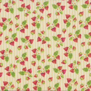 Strawberries and Flowers on Yellow White Stripes Tea For Two Quilt Fabric