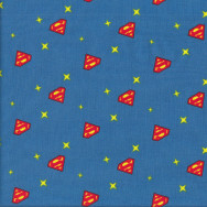 Superman Symbol on Blue Justice League Quilting Fabric