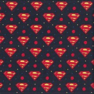 Superman Symbol on Black Justice League Quilting Fabric