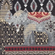 Suzani Caravan Elephants on Black LARGE PRINT Quilting Fabric