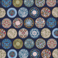 Pretty Floral Tea Cup Saucers on Navy Plates Quilting Fabric