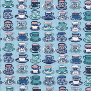 Pretty Floral Teacups on Blue Tea Cups Quilting Fabric