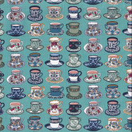 Pretty Floral Teacups on Turquoise Blue Tea Cups Quilting Fabric