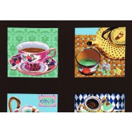 Tea For Two Teacups Teapots Cupcakes Quilting Fabric Panel 