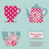 Teacups and Teapots on Aqua Green Tea Flower Sugar Maison Fabric