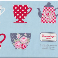 Teacups and Teapots on Blue Tea Flower Sugar Maison Fabric