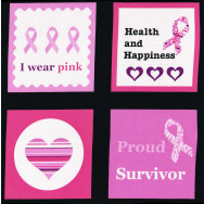 Breast Cancer Ribbon Hearts Think Pink Squares Quilt Fabric Panel