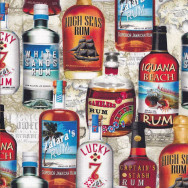 Rum Bottles of the World Alcohol Spirit Top Shelf Quilting Fabric