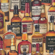 Whisky Whiskey and Rye Bottles Alcohol Top Shelf Quilting Fabric