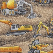 Construction Cement Truck Excavator Steam Roller Boys Quilting Fabric