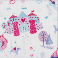 Unicorns and Carriages on White Castles Love Hearts Girls Quilting Fabric