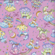 Unicorns Elephants Castles Rainbows on Pink Girls Fabric