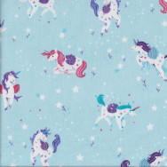 Pretty Unicorns on Light Blue with Stars Girls Quilting Fabric