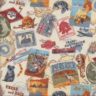 Australian Old Postcards Stamps Quilting Fabric