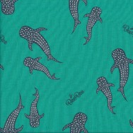 Whale Sharks on Teal Green Water Ocean Wildlife Quilting Fabric