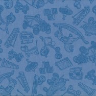 Retro Vintage Toys Rocking Horse Skates on Blue Quilt Fabric