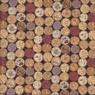 Wine Corks on Dark Brown Vines and Wines Quilting Fabric