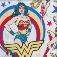 Wonder Woman on White Superhero Kids FLANNEL Fabric