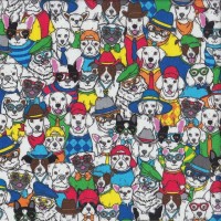 Cute Cartoon Dogs with Colourful Hats Puppies Quilting Fabric