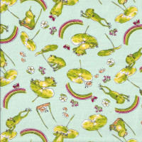 Green Frogs Rainbows Lily Pads on Green Quilting Fabric