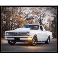 Modified White HK Holden Ute Aussie Icons Quilting Fabric Panel 