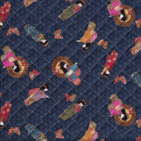 Japanese Dolls on Navy Pre Quilted 1/2 Metre Pre Cut