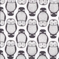 Grey Owls Sleeping Nocturnal on White Quilting Fabric