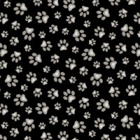 Paw Prints on Black Adorable Pets Quilting Fabric