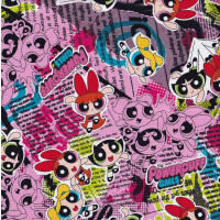 The Powerpuff Girls on Pink Licensed Fabric Remnant 83cm x 112cm