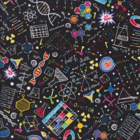 Science Chemistry Maths Equations Formulas on Black Quilting Fabric