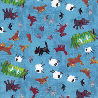 Animals on Blue Sheep Rabbit Dog Fox Bird Seasons Quilting Fabric