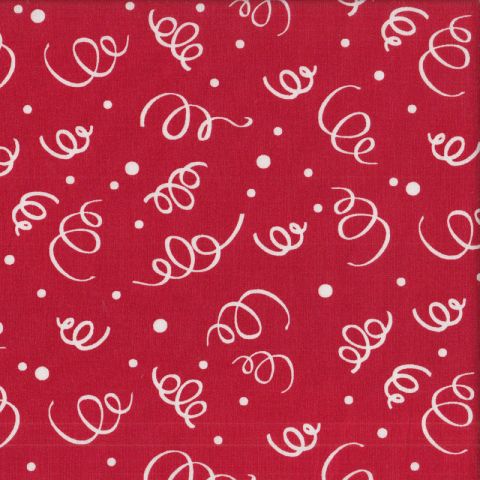 White Streamers on Red Celebrations Quilting Fabric